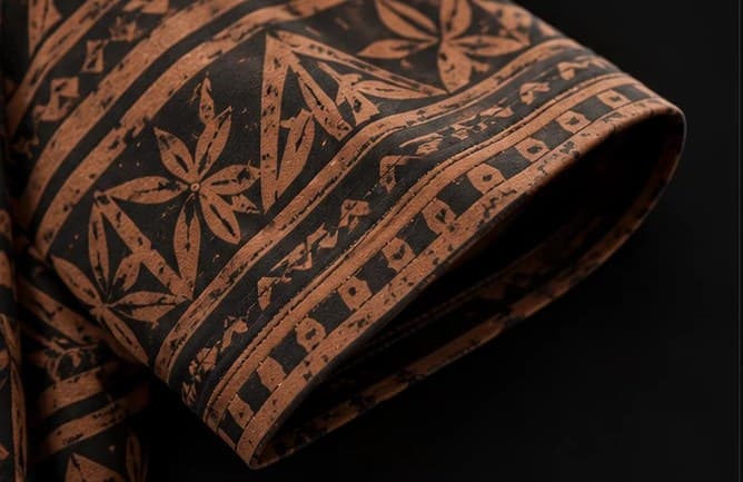 The printed sleeve of the Ancient Tapa t-shirt