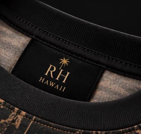 The RH Hawaii neck label with a gold palm
