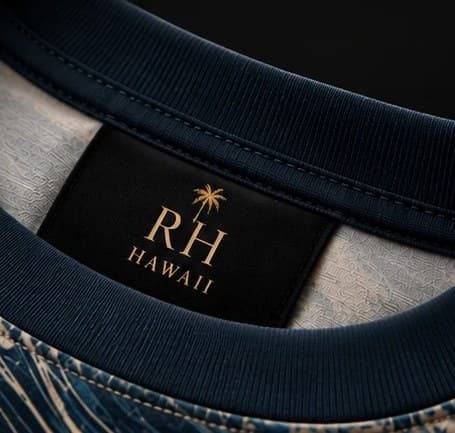 The RH Hawaii neck label with a gold palm